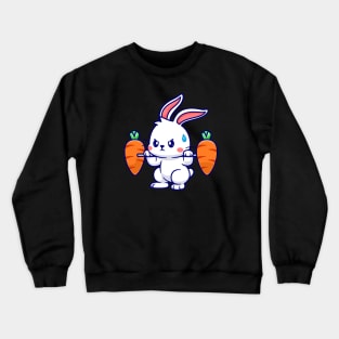 Cute Rabbit Lifting Carrots Barbell Cartoon Crewneck Sweatshirt